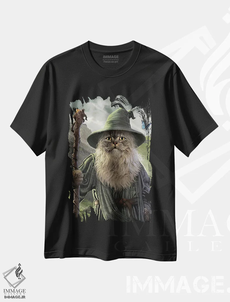 تیشرت مشکی طرح دار کت-دلف، تزئینی اثر وینسنت های | فروشگاه ایماژ