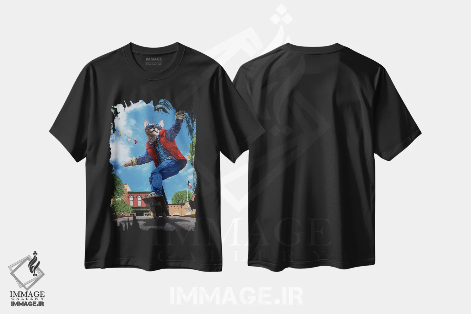 تیشرت مشکی طرح دار گربه به آینده، تزئینی اثر وینسنت های | immage.ir