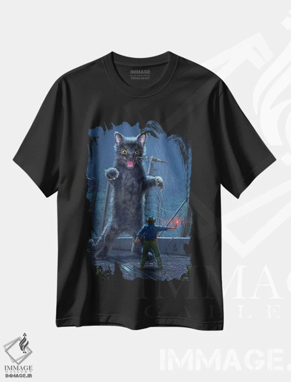 تیشرت مشکی طرح دار گربه ژوراسیک، تزئینی اثر وینسنت های | فروشگاه ایماژ