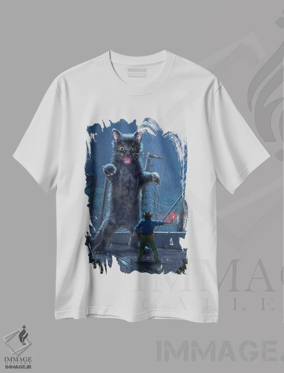 تیشرت سفید طرح دار گربه ژوراسیک، تزئینی اثر وینسنت های | immage.ir