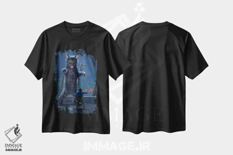 تیشرت مشکی طرح دار گربه ژوراسیک، تزئینی اثر وینسنت های | فروشگاه ایماژ
