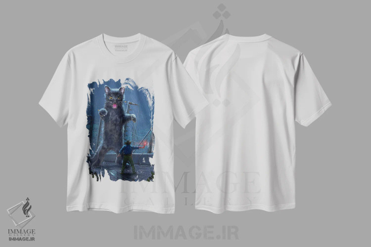 تیشرت سفید طرح دار گربه ژوراسیک، تزئینی اثر وینسنت های | immage.ir