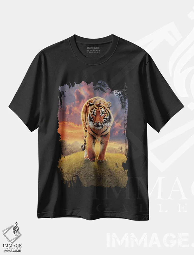 تیشرت مشکی طرح دار ببر برخاسته، تزئینی اثر وینسنت های | immage.ir