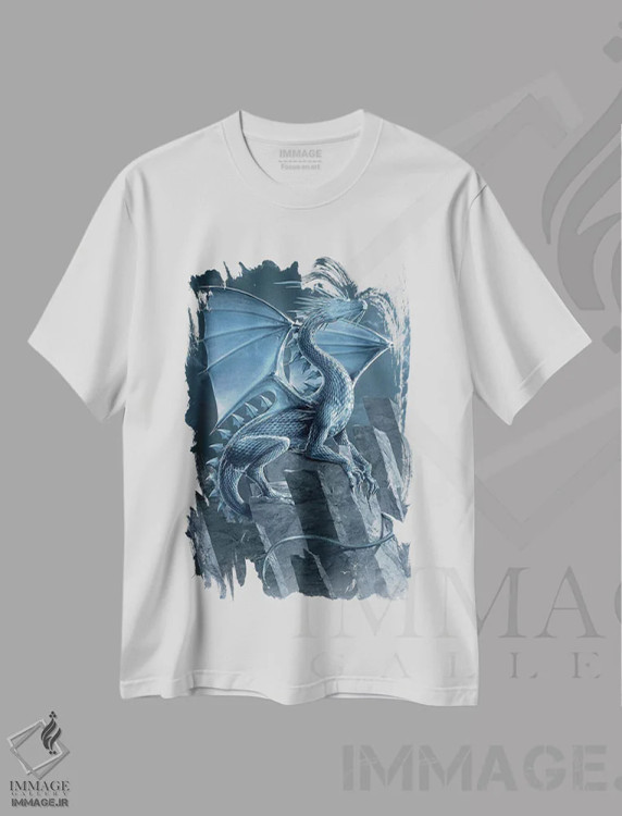 تیشرت سفید طرح دار اژدهای نقره ای، تزئینی اثر وینسنت های | فروشگاه ایماژ