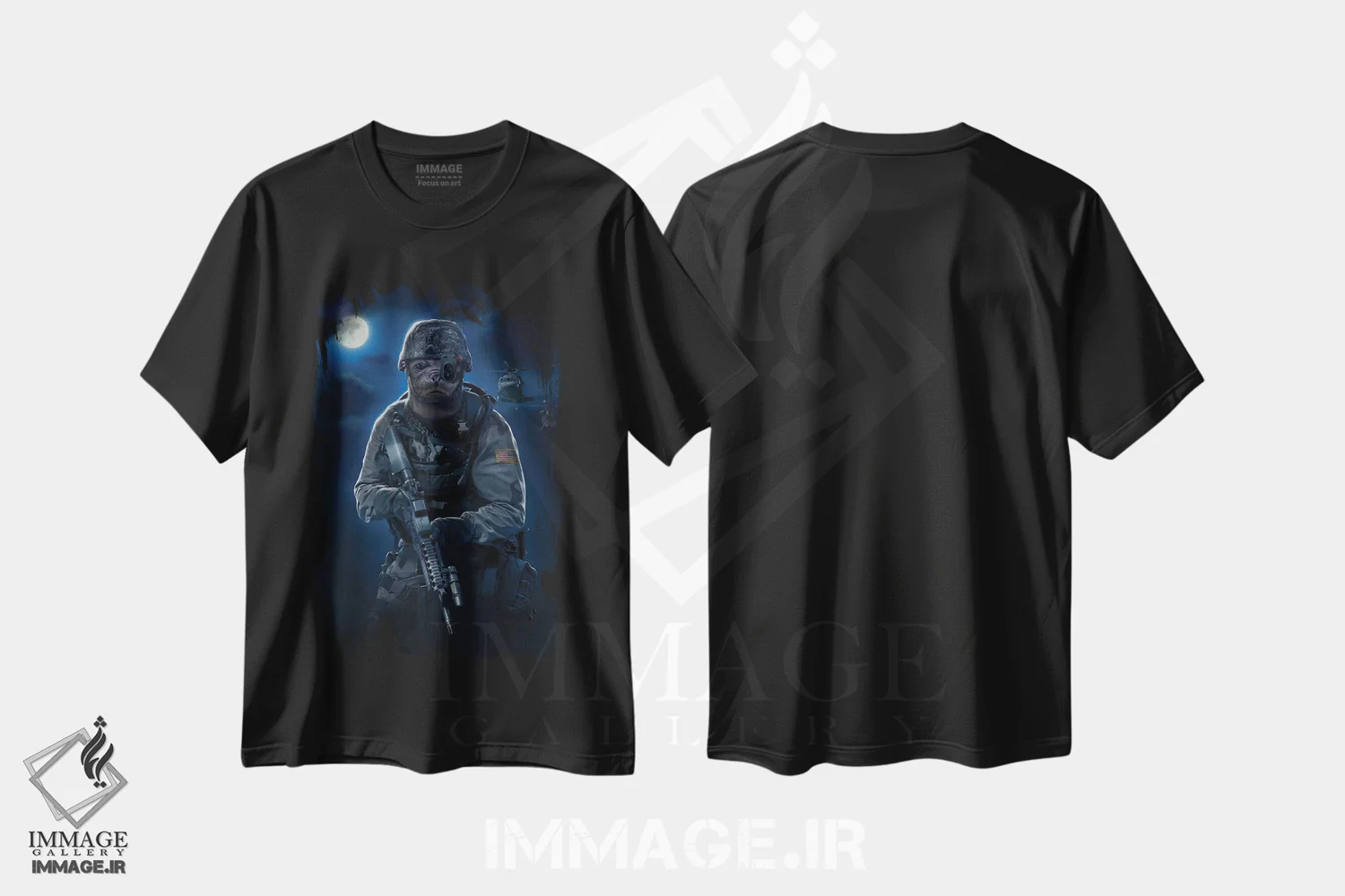 تیشرت مشکی طرح دار گوساله دریایی، تزئینی اثر وینسنت های | فروشگاه ایماژ