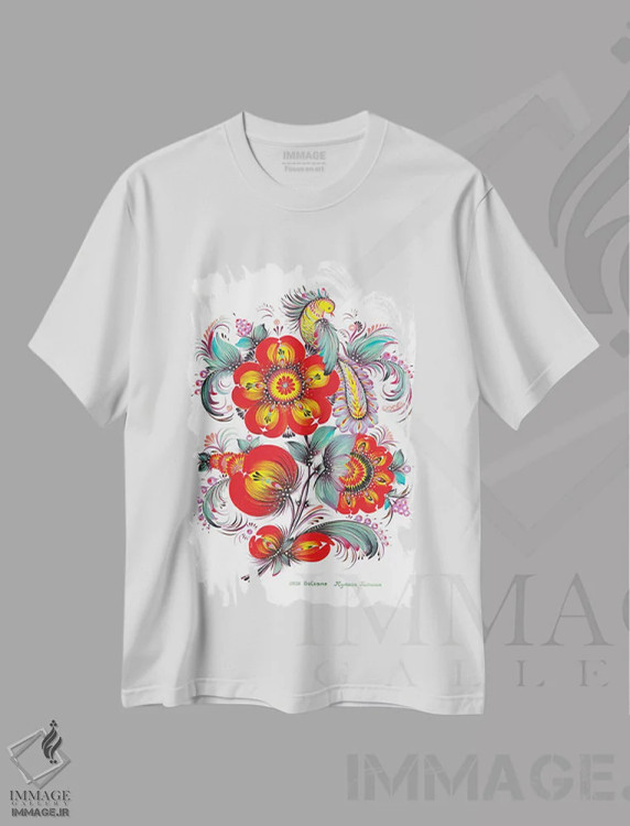تیشرت سفید طرح دار ظرافت، تزئینی اثر هالینا کولگا | فروشگاه ایماژ