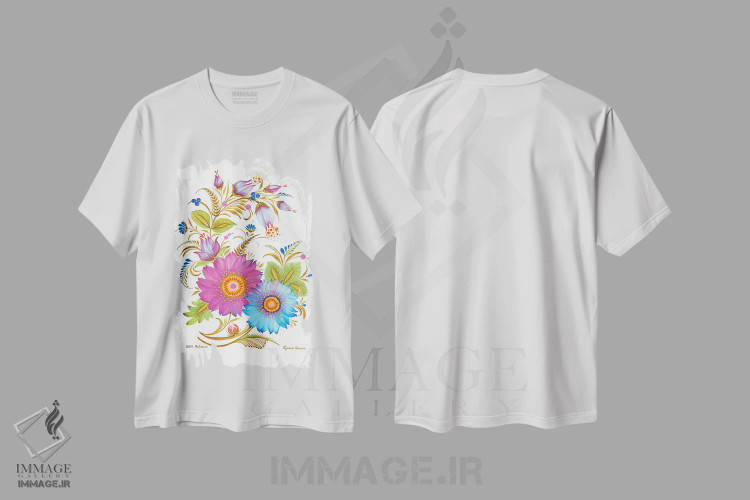 تیشرت سفید طرح دار جوان و زیبا، تزئینی اثر هالینا کولگا | فروشگاه ایماژ