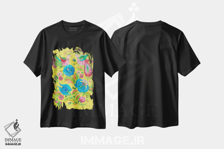 تیشرت مشکی طرح دار گفت وگوی عاشقانه، تزئینی اثر هالینا کولگا | فروشگاه ایماژ
