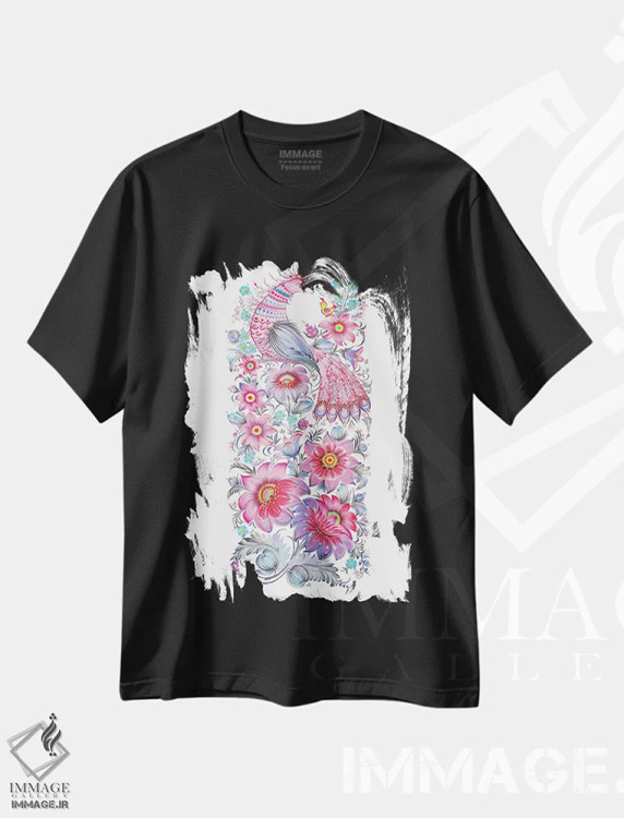 تیشرت مشکی طرح دار صبح بنفش، تزئینی اثر هالینا کولگا | فروشگاه ایماژ