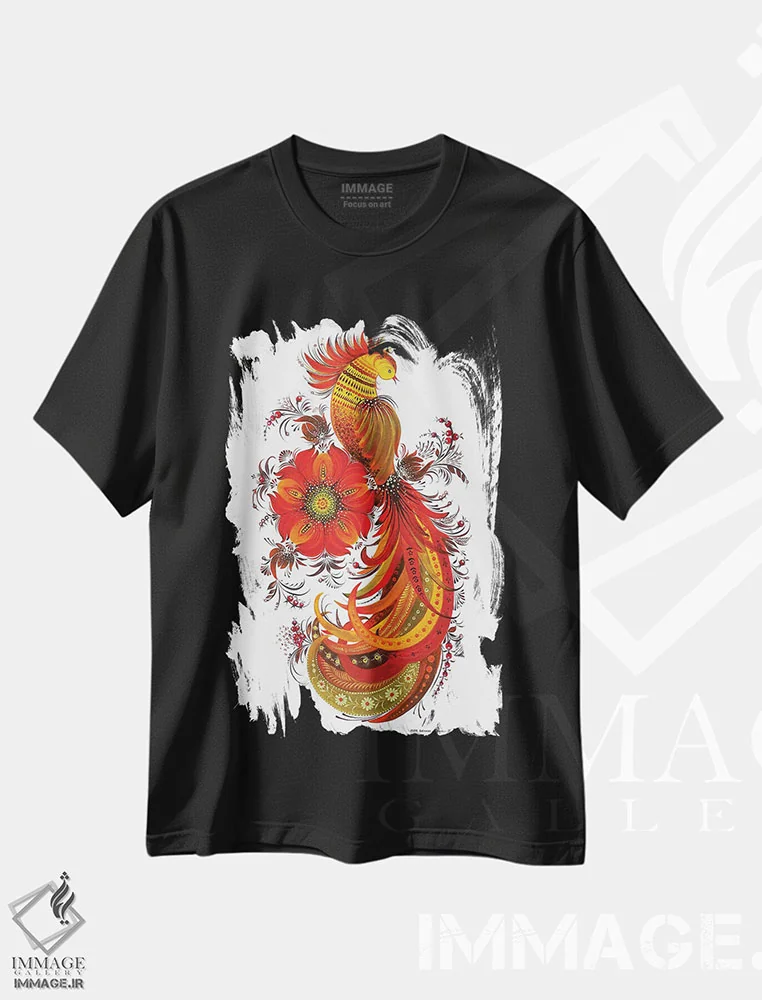 تیشرت مشکی طرح دار پرندهٔ آتشین، تزئینی اثر هالینا کولگا | immage.ir