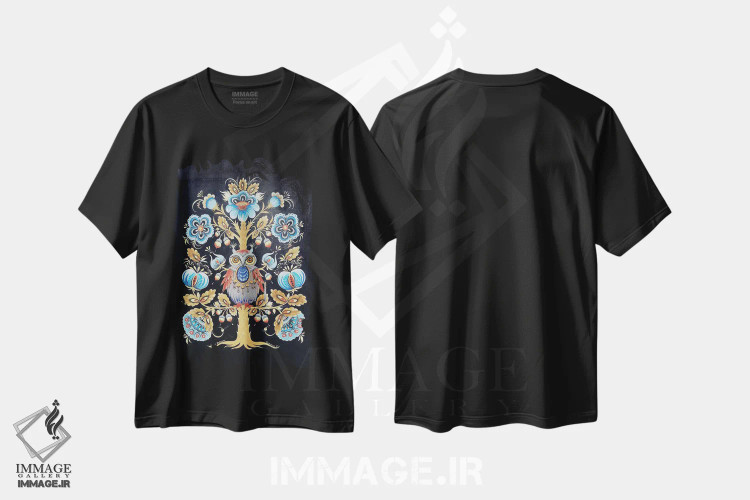 تیشرت مشکی طرح دار جغد روی درخت، دکور بوهمی اثر هالینا کولگا | immage.ir