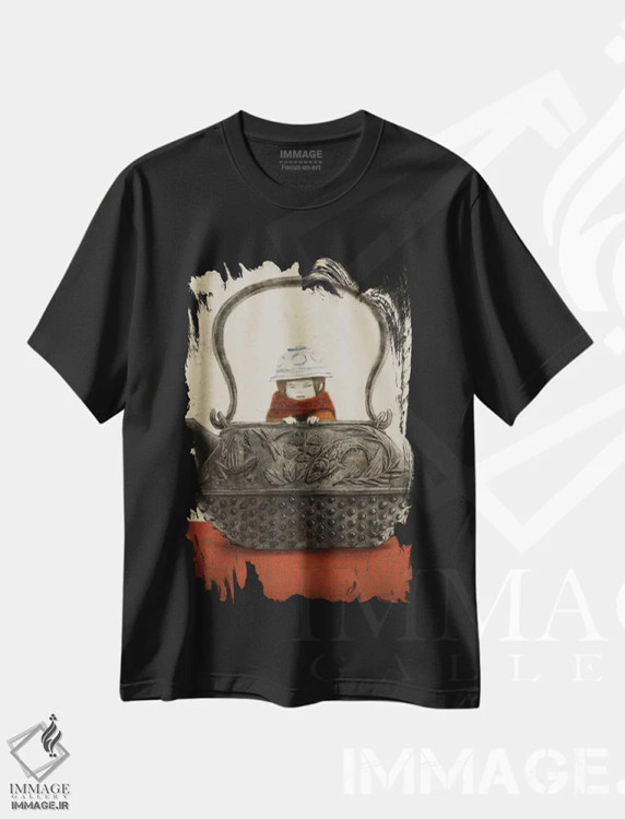 تیشرت مشکی طرح دار کتری آهنی بژ، دکوراسیون جایگزین اثر هیرویوشی کوراوا | فروشگاه ایماژ