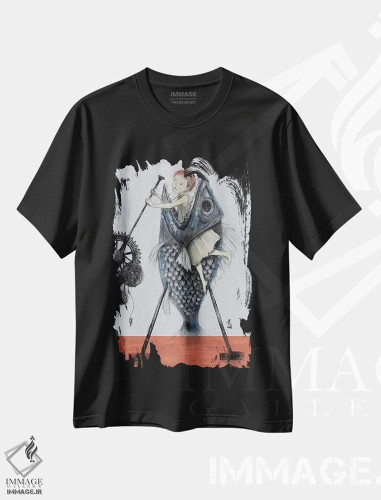 تیشرت مشکی طرح دار زغال سنگکار ماشین، دکوراسیون جایگزین اثر هیرویوشی کوراوا | فروشگاه ایماژ