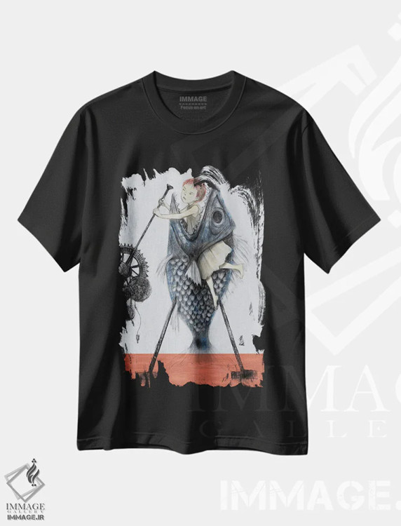 تیشرت مشکی طرح دار زغال سنگکار ماشین، دکوراسیون جایگزین اثر هیرویوشی کوراوا | فروشگاه ایماژ