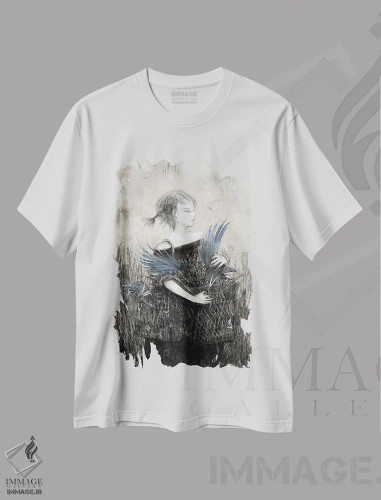 تیشرت سفید طرح دار زغال سنگسبد کلاغ، دکوراسیون جایگزین اثر هیرویوشی کوراوا | فروشگاه ایماژ