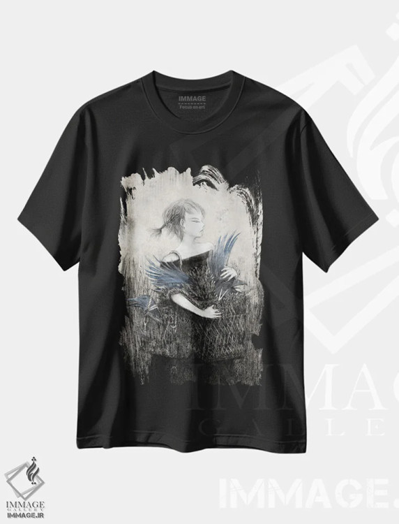 تیشرت مشکی طرح دار زغال سنگسبد کلاغ، دکوراسیون جایگزین اثر هیرویوشی کوراوا | immage.ir
