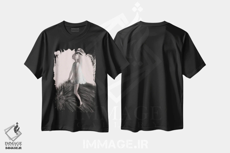 تیشرت مشکی طرح دار زغال سنگسواری بر گرگ، دکوراسیون جایگزین اثر هیرویوشی کوراوا | فروشگاه ایماژ