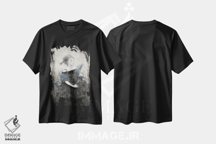 تیشرت مشکی طرح دار زغال سنگسبد کلاغ، دکوراسیون جایگزین اثر هیرویوشی کوراوا | immage.ir