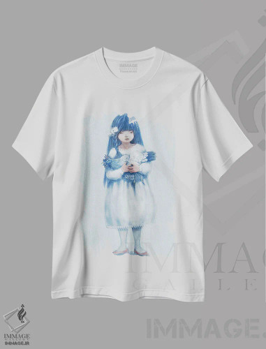 تیشرت سفید طرح دار مرغ نیلی، دکوراسیون جایگزین اثر هیرویوشی کوراوا | فروشگاه ایماژ