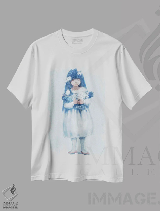 تیشرت سفید طرح دار مرغ نیلی، دکوراسیون جایگزین اثر هیرویوشی کوراوا | فروشگاه ایماژ