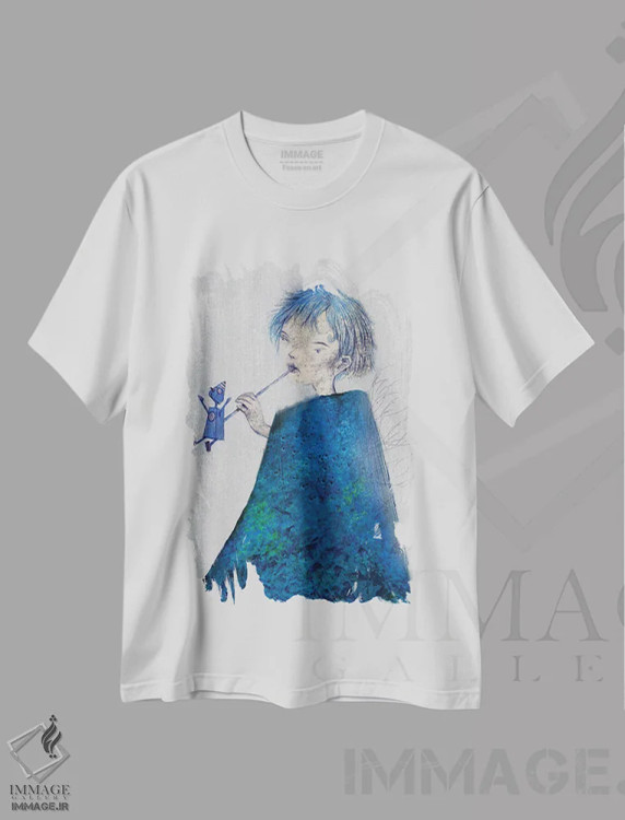 تیشرت سفید طرح دار نیلیکاه، دکوراسیون جایگزین اثر هیرویوشی کوراوا | فروشگاه ایماژ