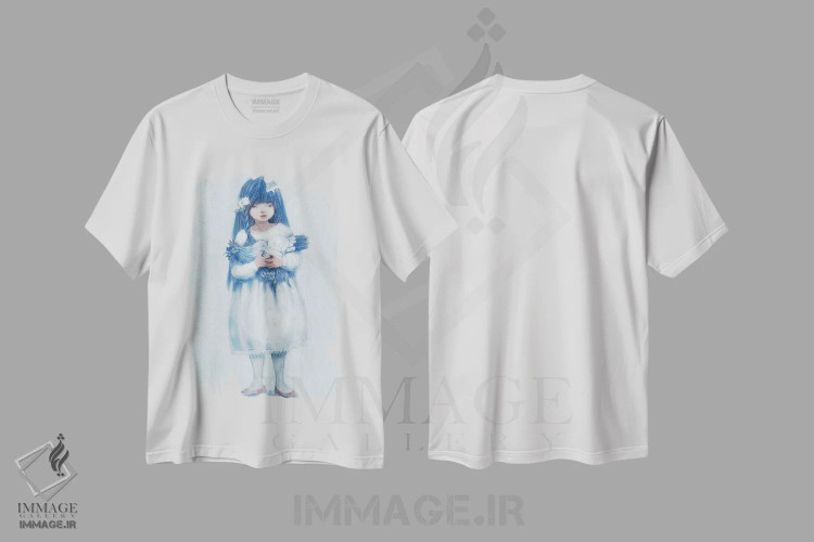 تیشرت سفید طرح دار مرغ نیلی، دکوراسیون جایگزین اثر هیرویوشی کوراوا | فروشگاه ایماژ