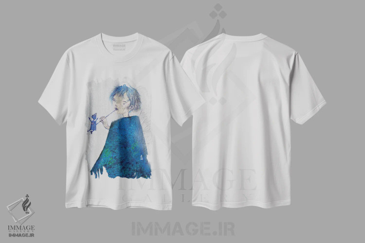 تیشرت سفید طرح دار نیلیکاه، دکوراسیون جایگزین اثر هیرویوشی کوراوا | فروشگاه ایماژ