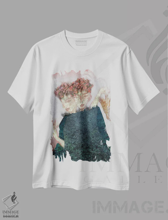 تیشرت سفید طرح دار دو چهره نیلی، دکوراسیون جایگزین اثر هیرویوشی کوراوا | immage.ir