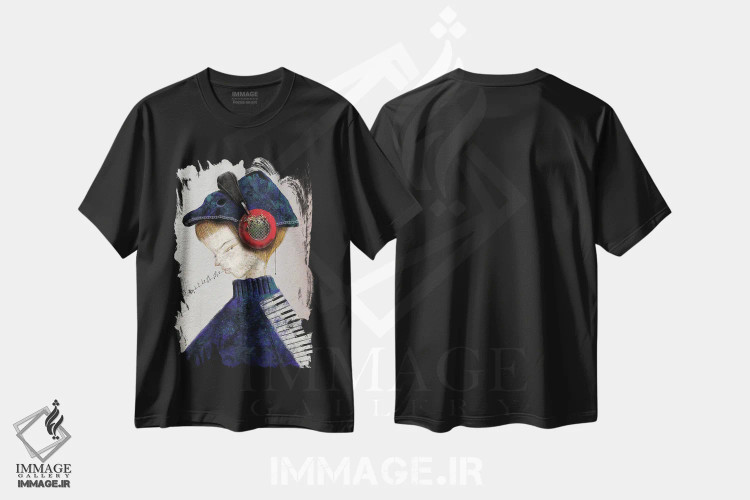 تیشرت مشکی طرح دار موسیقی نیلی، دکوراسیون جایگزین اثر هیرویوشی کوراوا | فروشگاه ایماژ