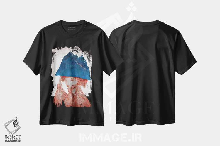 تیشرت مشکی طرح دار کوه نیلی، دکوراسیون جایگزین اثر هیرویوشی کوراوا | فروشگاه ایماژ