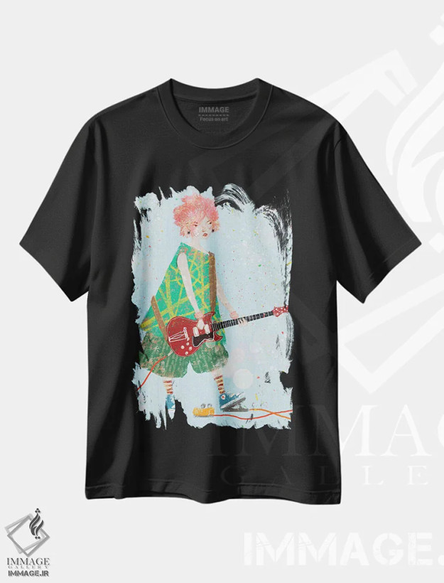 تیشرت مشکی طرح دار رقص آبی روشن، دکوراسیون جایگزین اثر هیرویوشی کوراوا | فروشگاه ایماژ