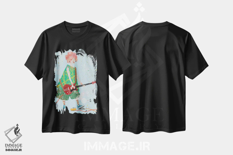 تیشرت مشکی طرح دار رقص آبی روشن، دکوراسیون جایگزین اثر هیرویوشی کوراوا | فروشگاه ایماژ