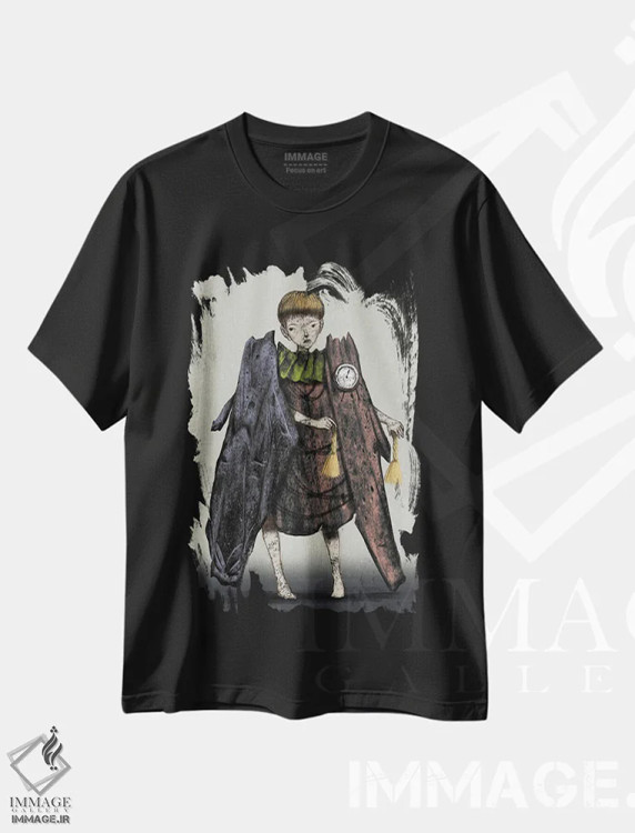 تیشرت مشکی طرح دار کت سنگین شرابی، دکوراسیون جایگزین اثر هیرویوشی کوراوا | فروشگاه ایماژ