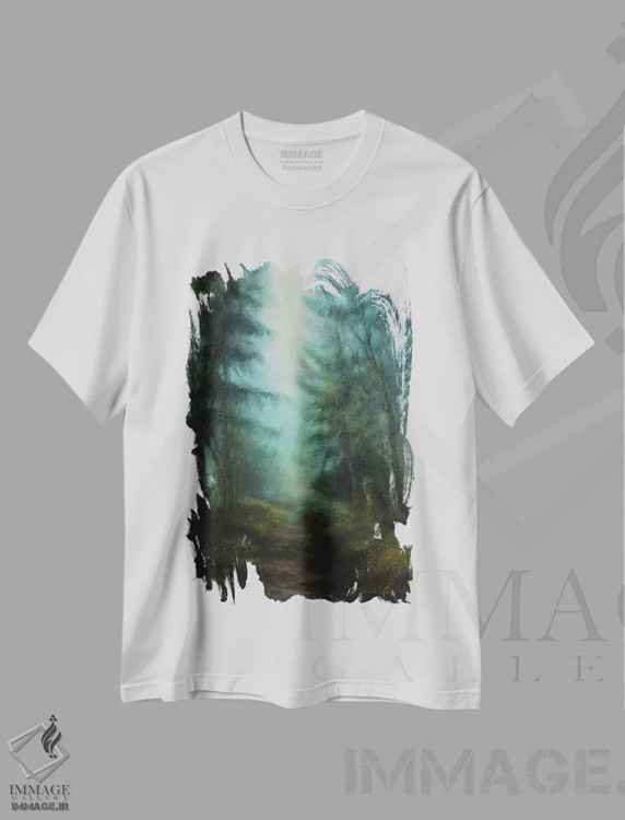 تیشرت سفید طرح دار مه سبک در میان درختان، هنر فاخر اثر هانا کروین | immage.ir