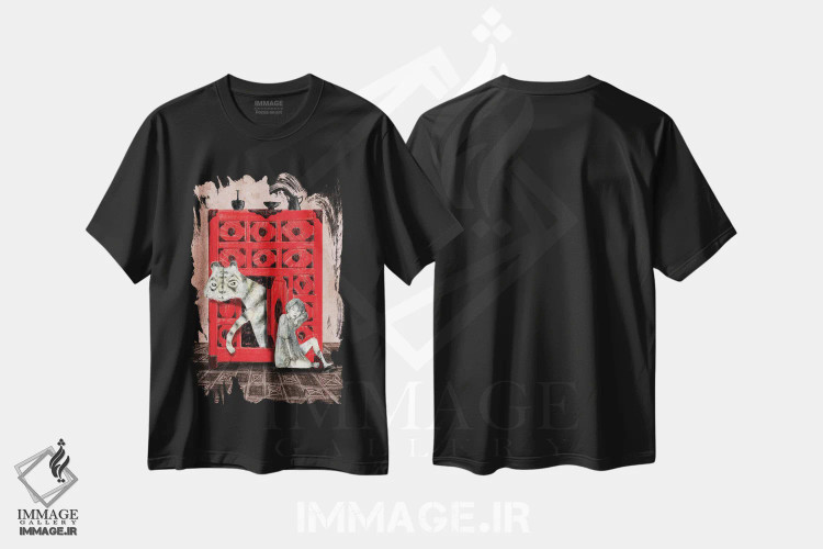 تیشرت مشکی طرح دار ببر در سینه هلوئی، دکوراسیون جایگزین اثر هیرویوشی کوراوا | immage.ir