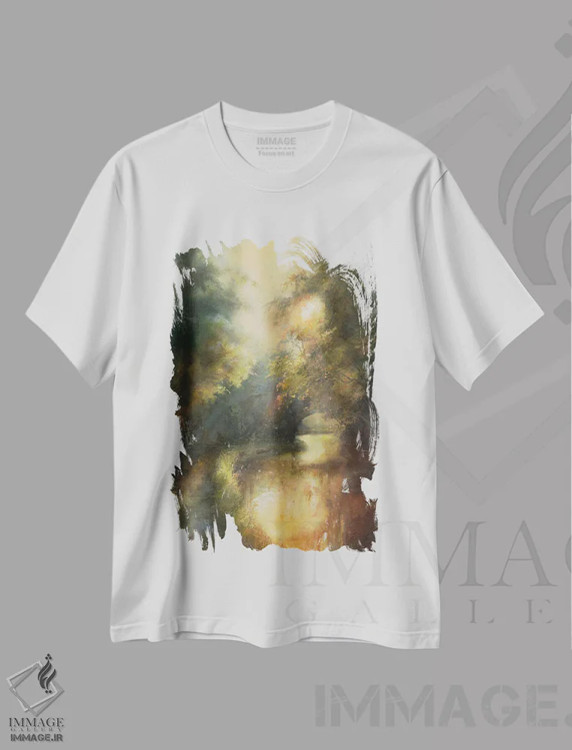 تیشرت سفید طرح دار اثر آرام بخش نور، هنر فاخر اثر هانا کروین | فروشگاه ایماژ