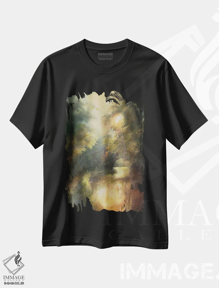 تیشرت مشکی طرح دار اثر آرام بخش نور، هنر فاخر اثر هانا کروین | immage.ir