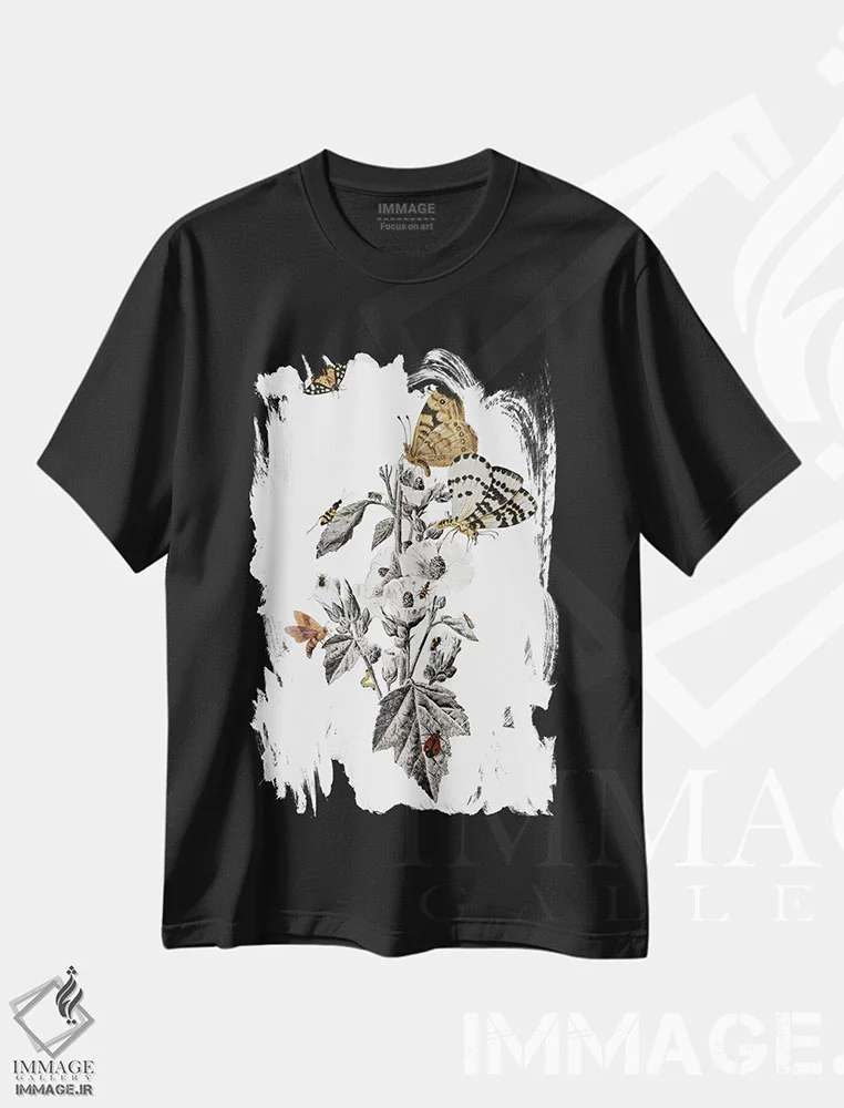 تیشرت مشکی طرح دار طرح حشرات، تزئینی اثر هدر لندیس | فروشگاه ایماژ