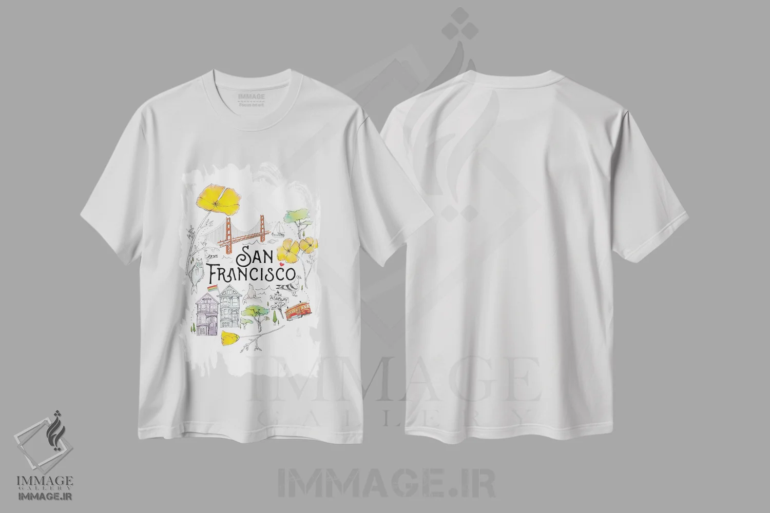 تیشرت سفید طرح دار دوستان و همسایگان، سان فرانسیسکو، تزئینی اثر هدر لندیس | immage.ir