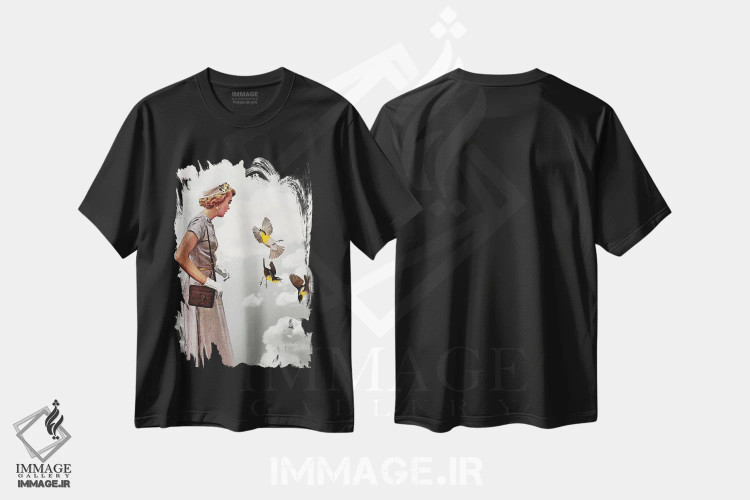 تیشرت مشکی طرح دار بانوی خاکستری پوش، دکوراسیون جایگزین اثر هدر لندیس | immage.ir