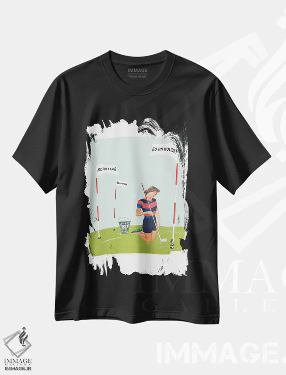 تیشرت مشکی طرح دار هدف های زندگی و گلف، تزئینی اثر هدر لندیس | فروشگاه ایماژ