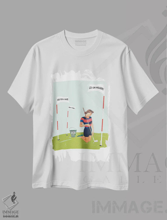 تیشرت سفید طرح دار هدف های زندگی و گلف، تزئینی اثر هدر لندیس | immage.ir