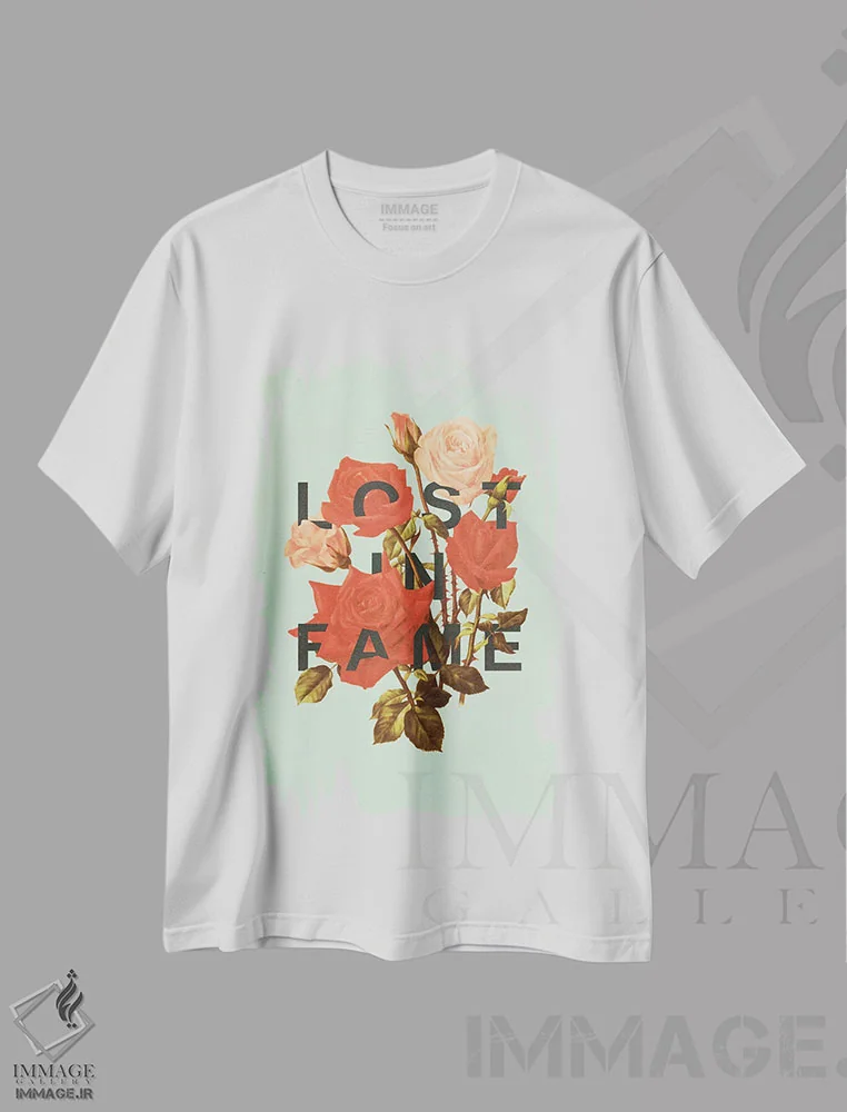 تیشرت سفید طرح دار شهرت از دست رفته، تزئینی اثر هدر لندیس | immage.ir