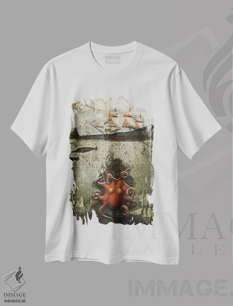 تیشرت سفید طرح دار اختاپوس کاغذی، دکوراسیون جایگزین اثر هدر لندیس | immage.ir