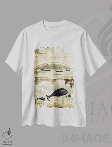 تیشرت سفید طرح دار نهنگ کاغذی، دکوراسیون جایگزین اثر هدر لندیس | فروشگاه ایماژ