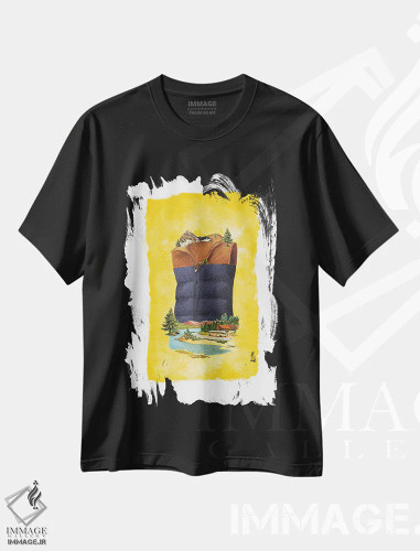 تیشرت مشکی طرح دار جلیقه ردیفی، تزئینی اثر هدر لندیس | فروشگاه ایماژ