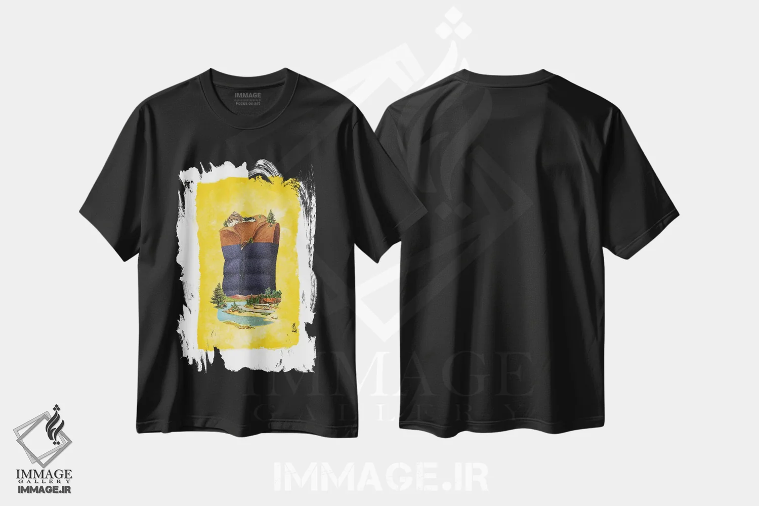 تیشرت مشکی طرح دار جلیقه ردیفی، تزئینی اثر هدر لندیس | فروشگاه ایماژ