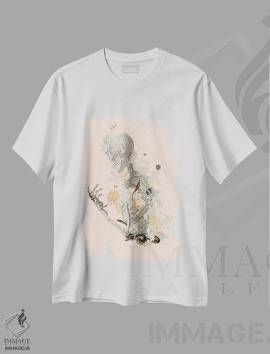 تیشرت سفید طرح دار خطر غریبه ها، دکوراسیون جایگزین اثر هدر لندیس | فروشگاه ایماژ
