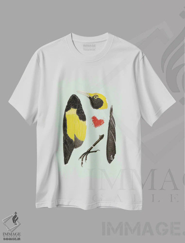 تیشرت سفید طرح دار پرنده، دکوراسیون جایگزین اثر هدر لندیس | فروشگاه ایماژ