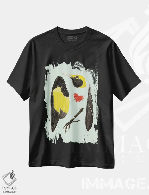 تیشرت مشکی طرح دار پرنده، دکوراسیون جایگزین اثر هدر لندیس | immage.ir